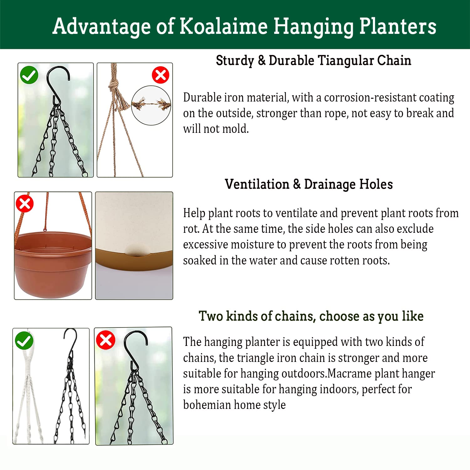 Koalaime 2-pack 10-inch planters are lightweight and easy to hang