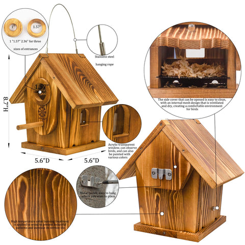 Koangle bird house with three entrances, adaptable for several small bird species.