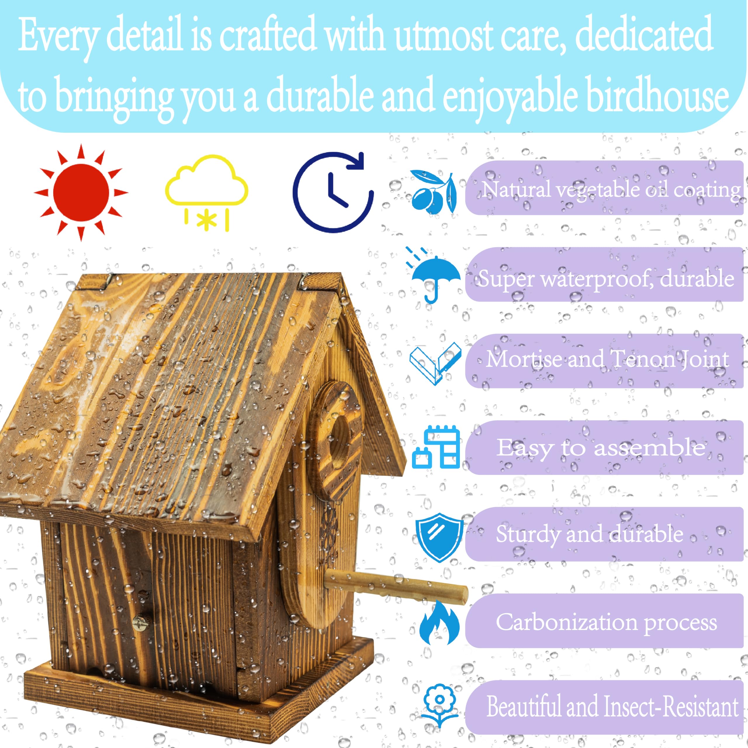Koangle bird house hanging outdoors with stainless hooks for easy installation.