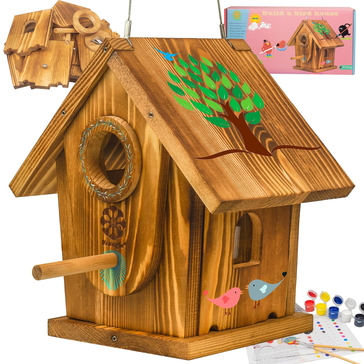 Koangle bird house outdoor kit during assembly highlighting sturdy mortise-and-tenon joinery.