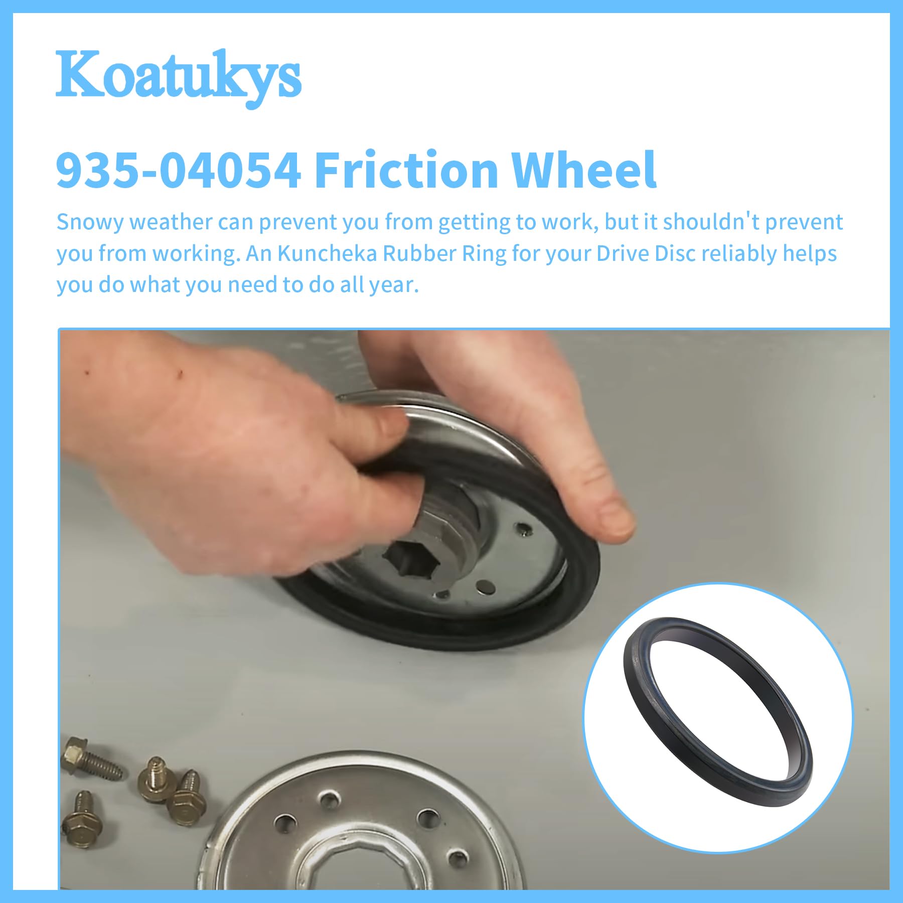 Koatukys friction wheel for Yard Machines and Huskee units, reduces resistance for easier snow throwing