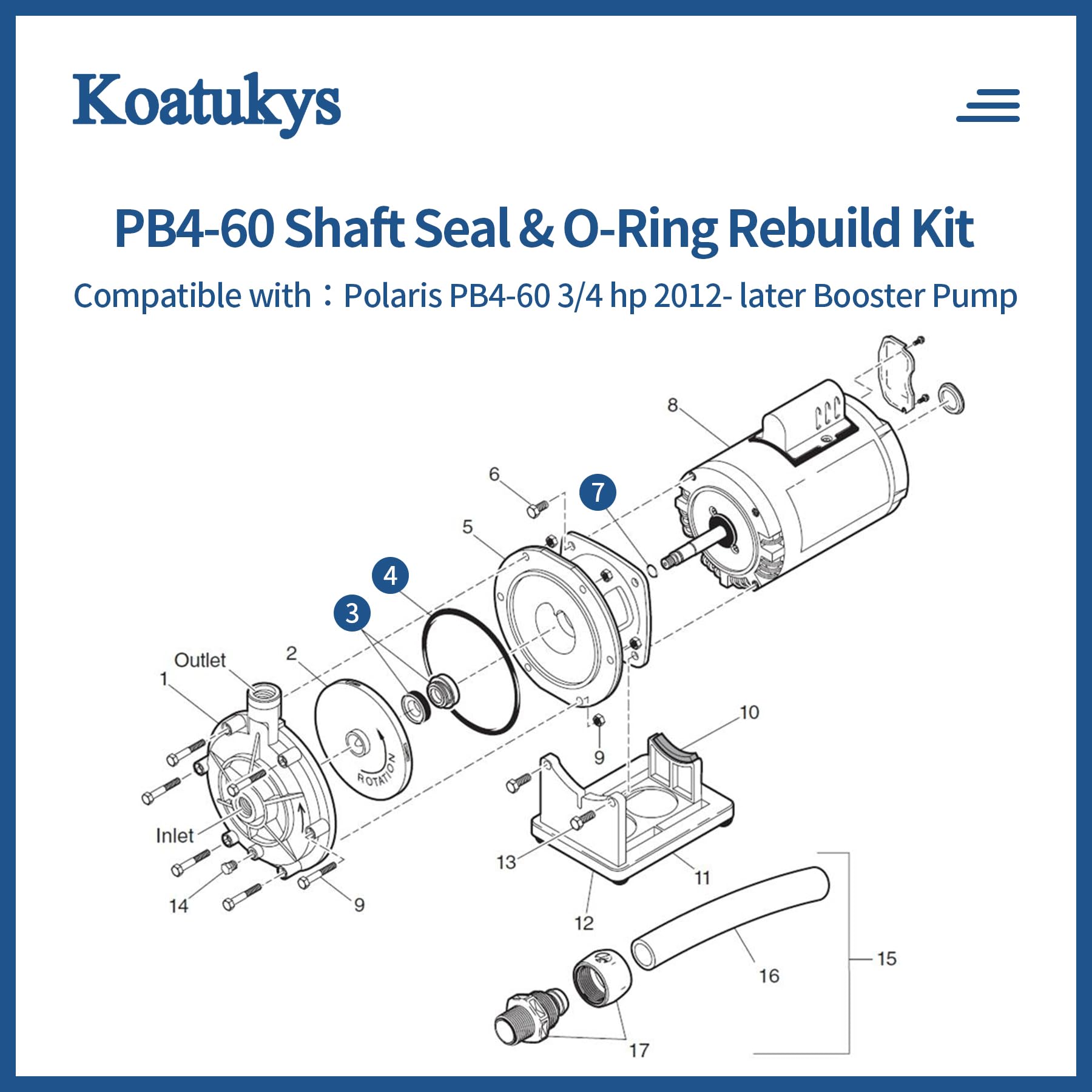 Koatukys PB4-60 pump shaft seal PS3890 protects against leaks and air intrusion.