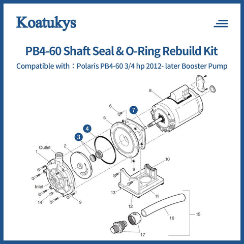 Koatukys PB4-60 pump shaft seal PS3890 protects against leaks and air intrusion.