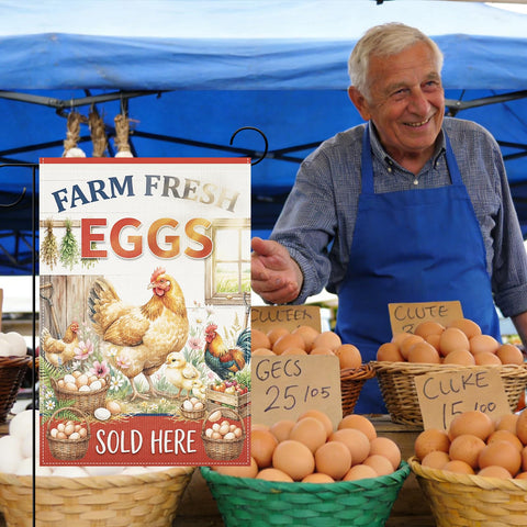 Koazava farmstand flag suits gardens, coops, and porch displays.