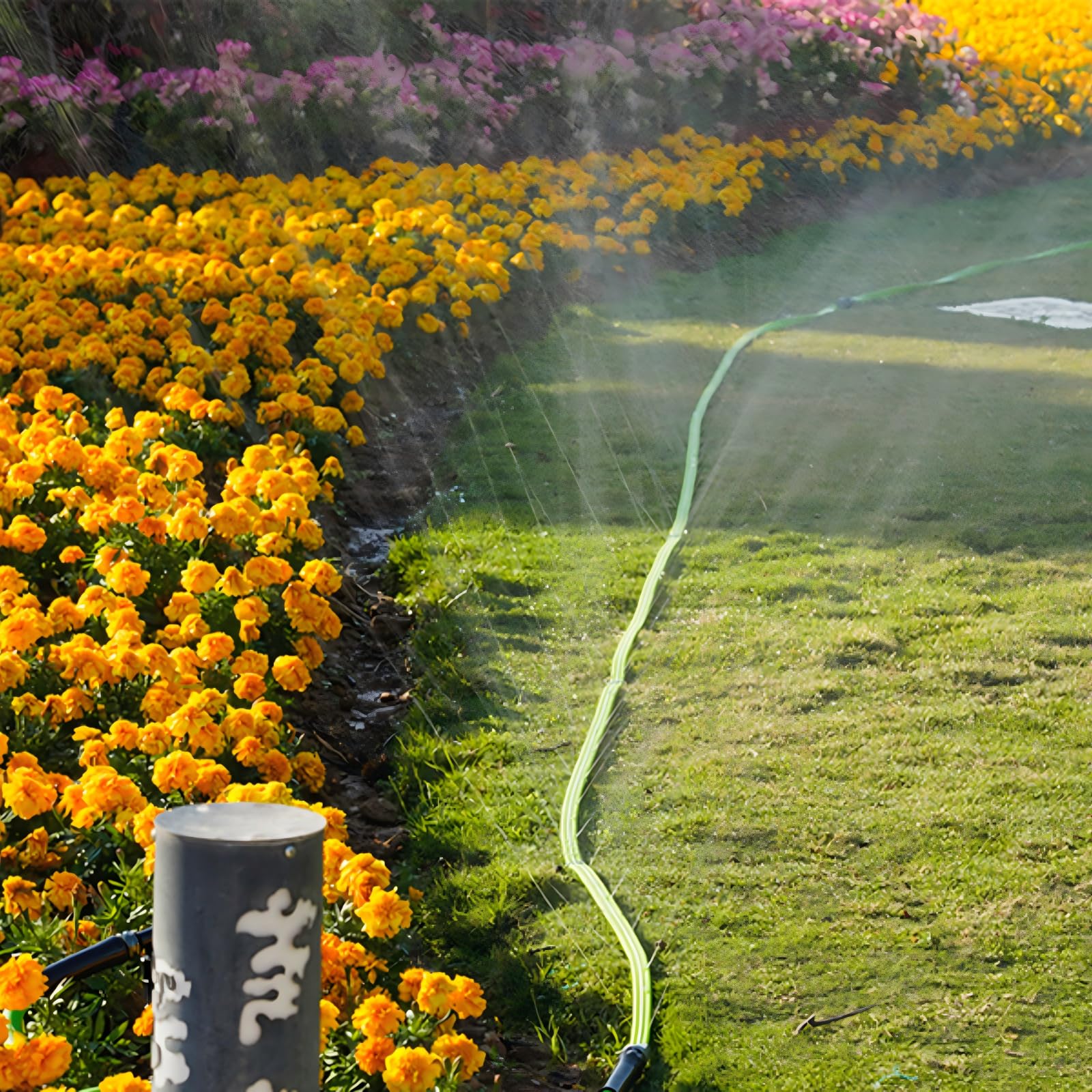 KOBAZ hose with included stakes stabilizes a flat layout