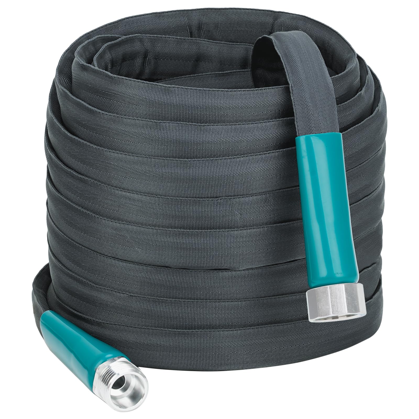 KOBAZ lightweight 50ft hose coiled, easy handling for garden chores.