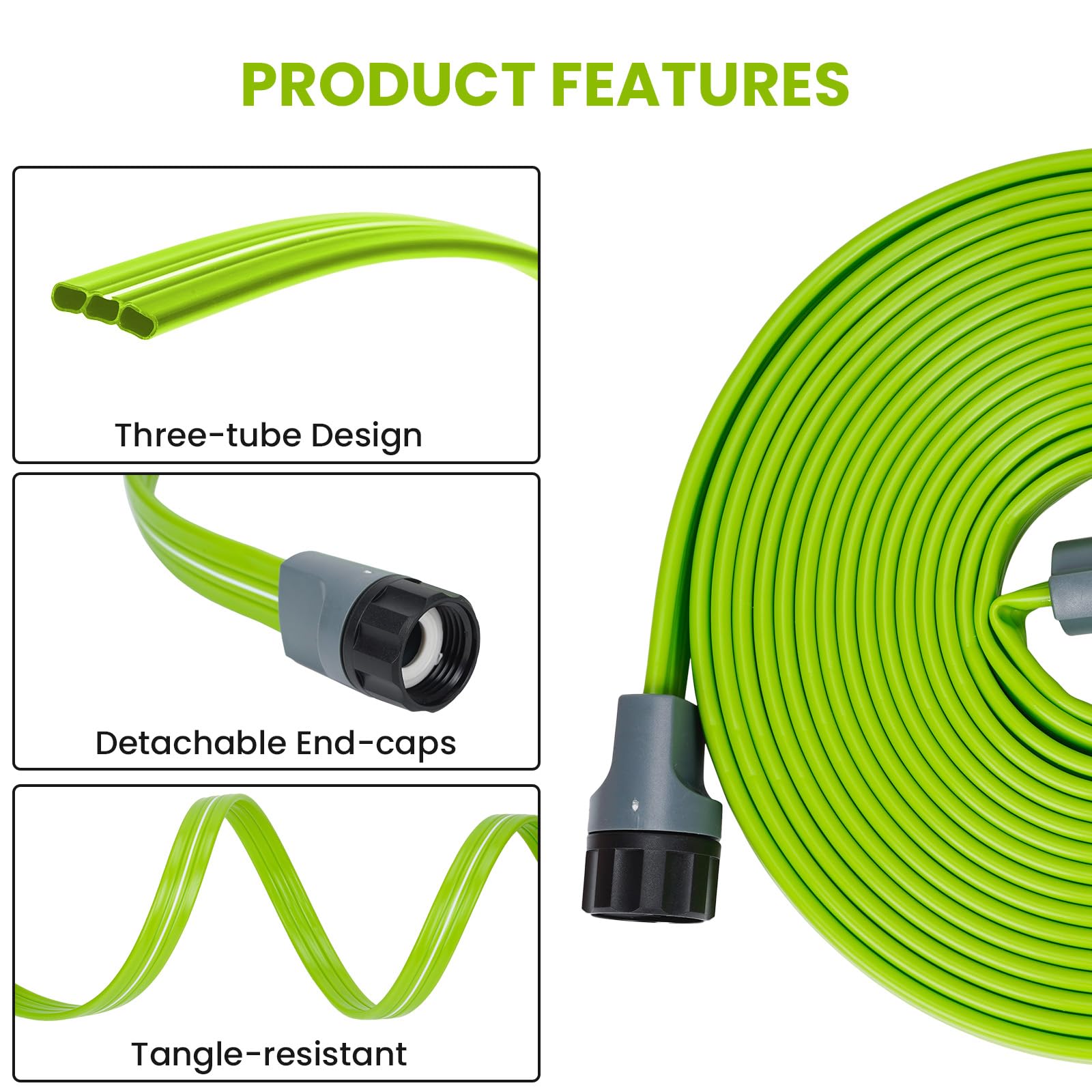 KOBAZ sprinkler hose end caps detached for extension and debris clearing.