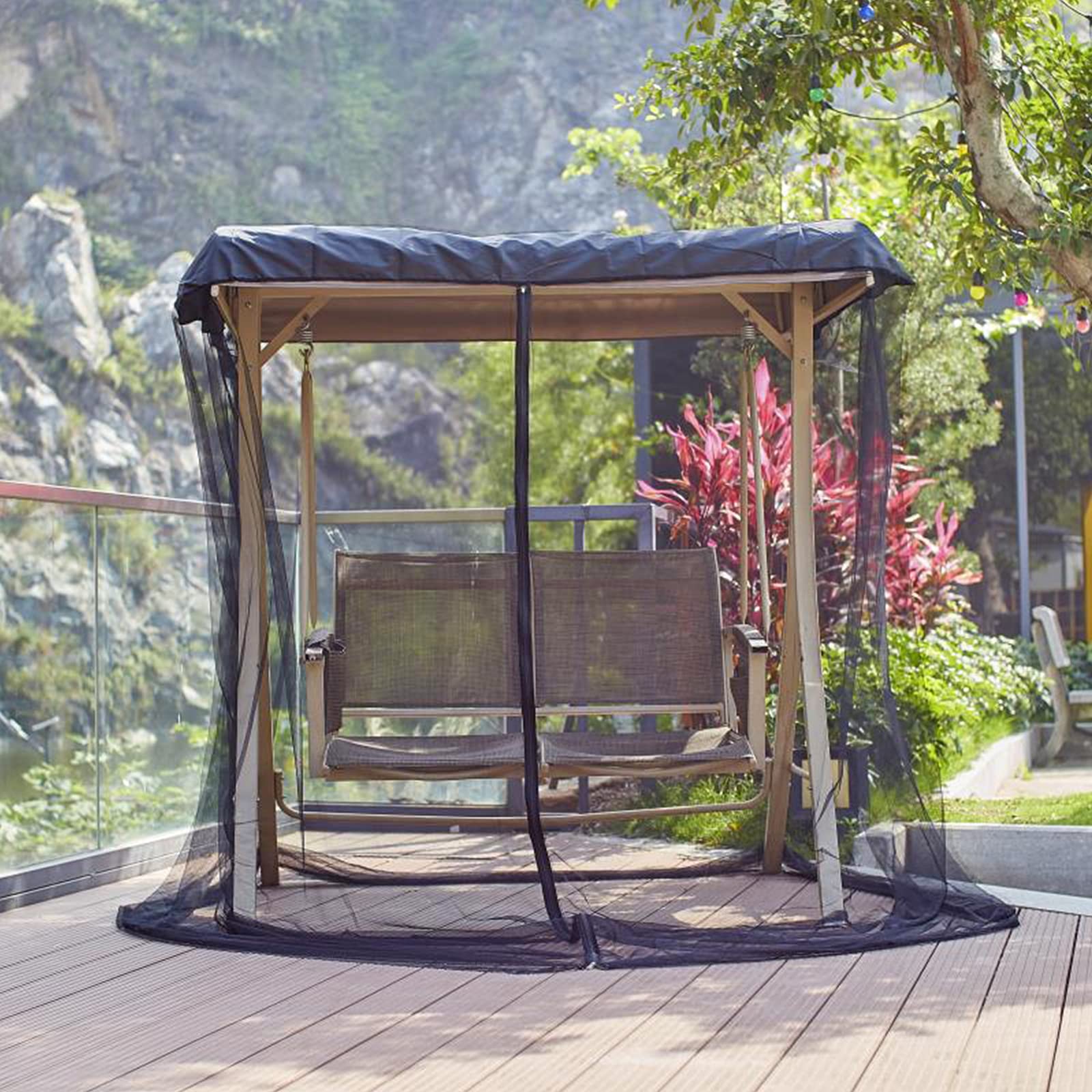 Kocuos three-person chair-size netting fits standard patio swings.