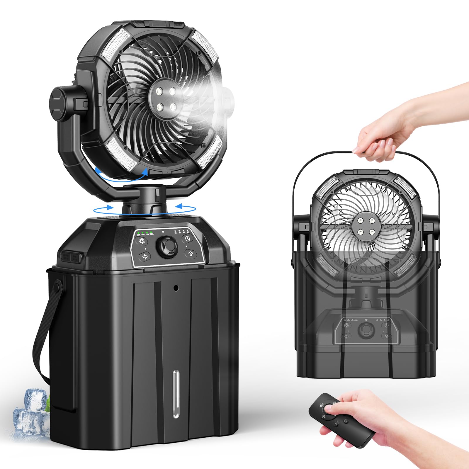 Kocyare misting fan with 7L bucket delivering portable outdoor cooling