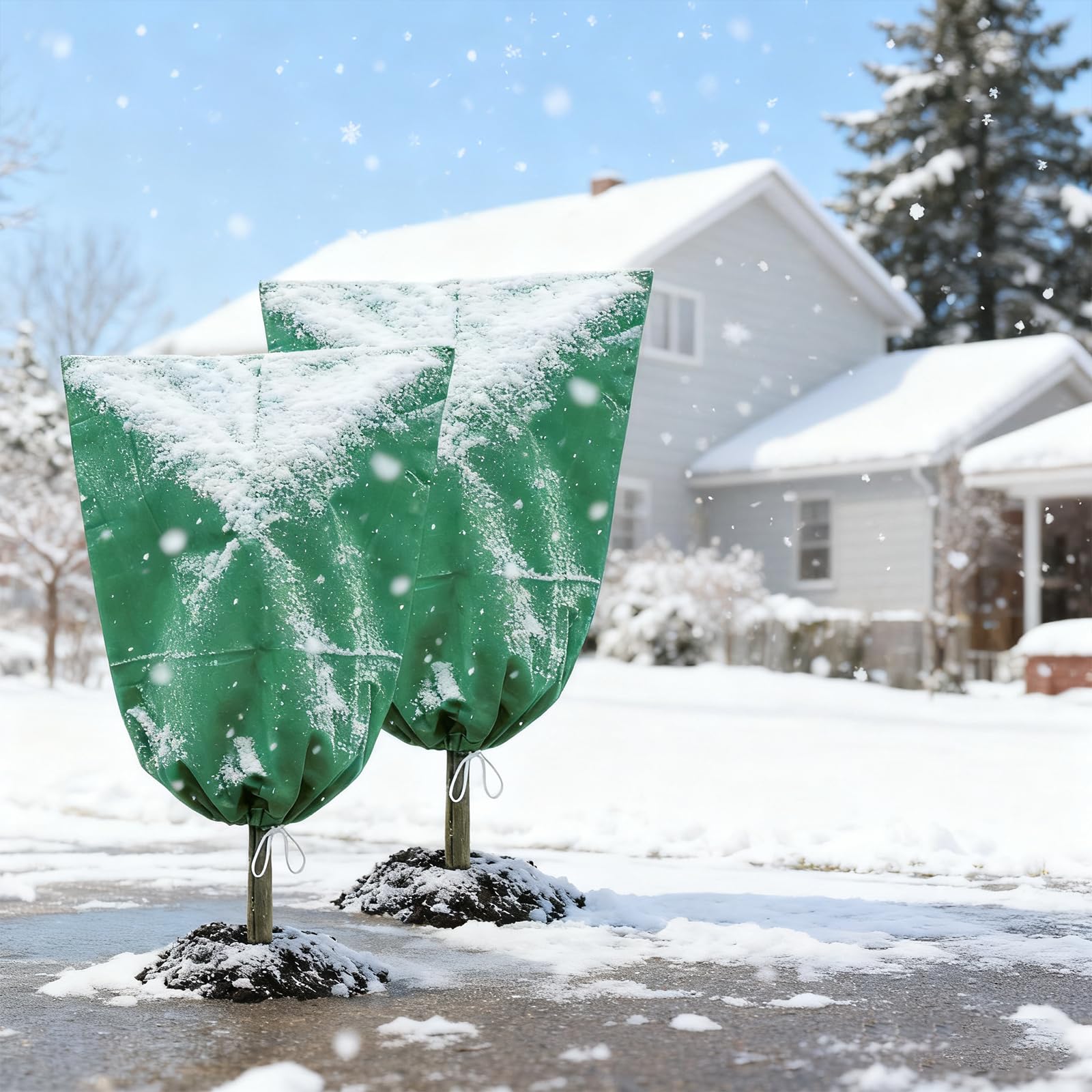 KOEVSU frost blankets protecting shrubs, flowers, and vegetables outdoors