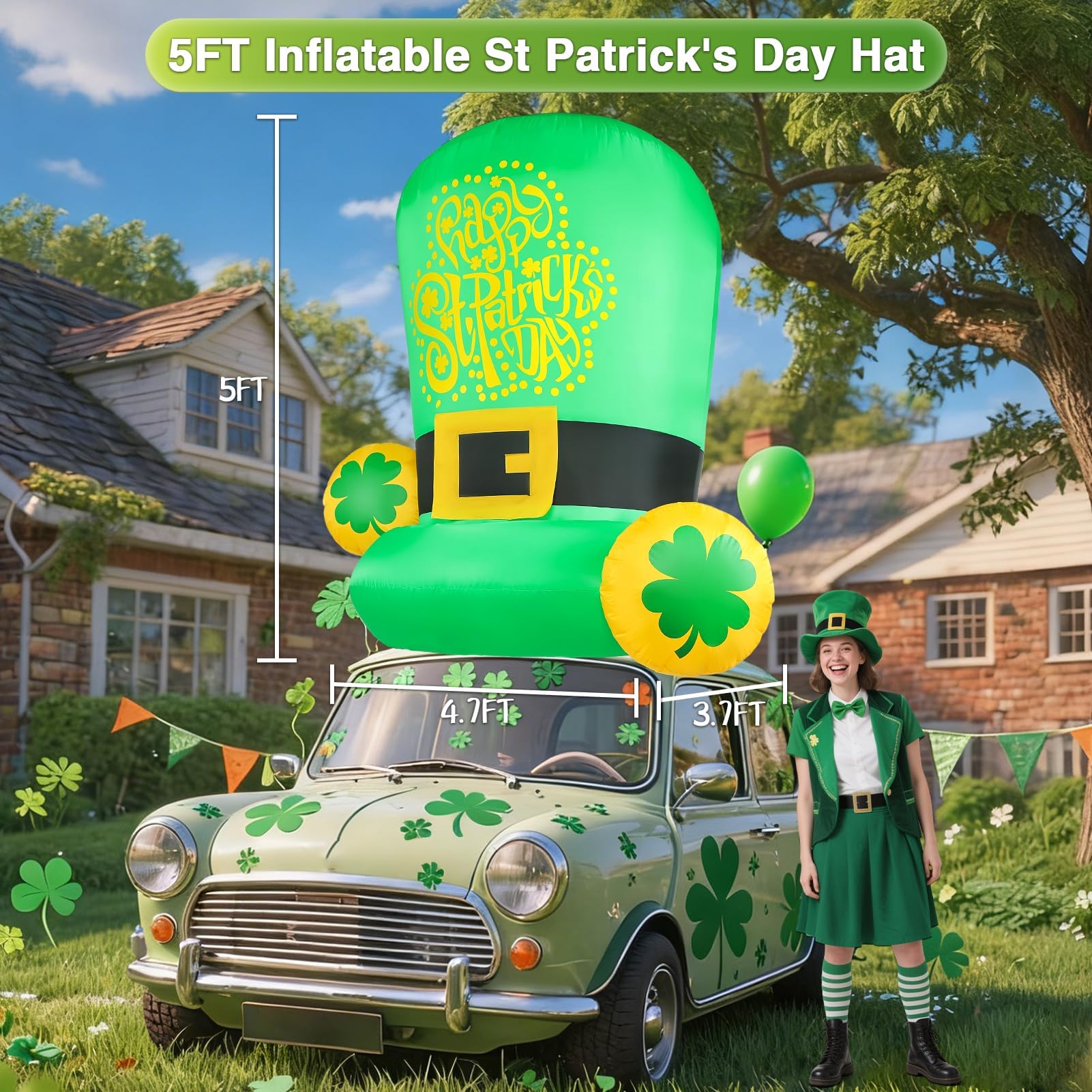 Kofero leprechaun hat inflatable as yard decor with sturdy anchors for outdoor display