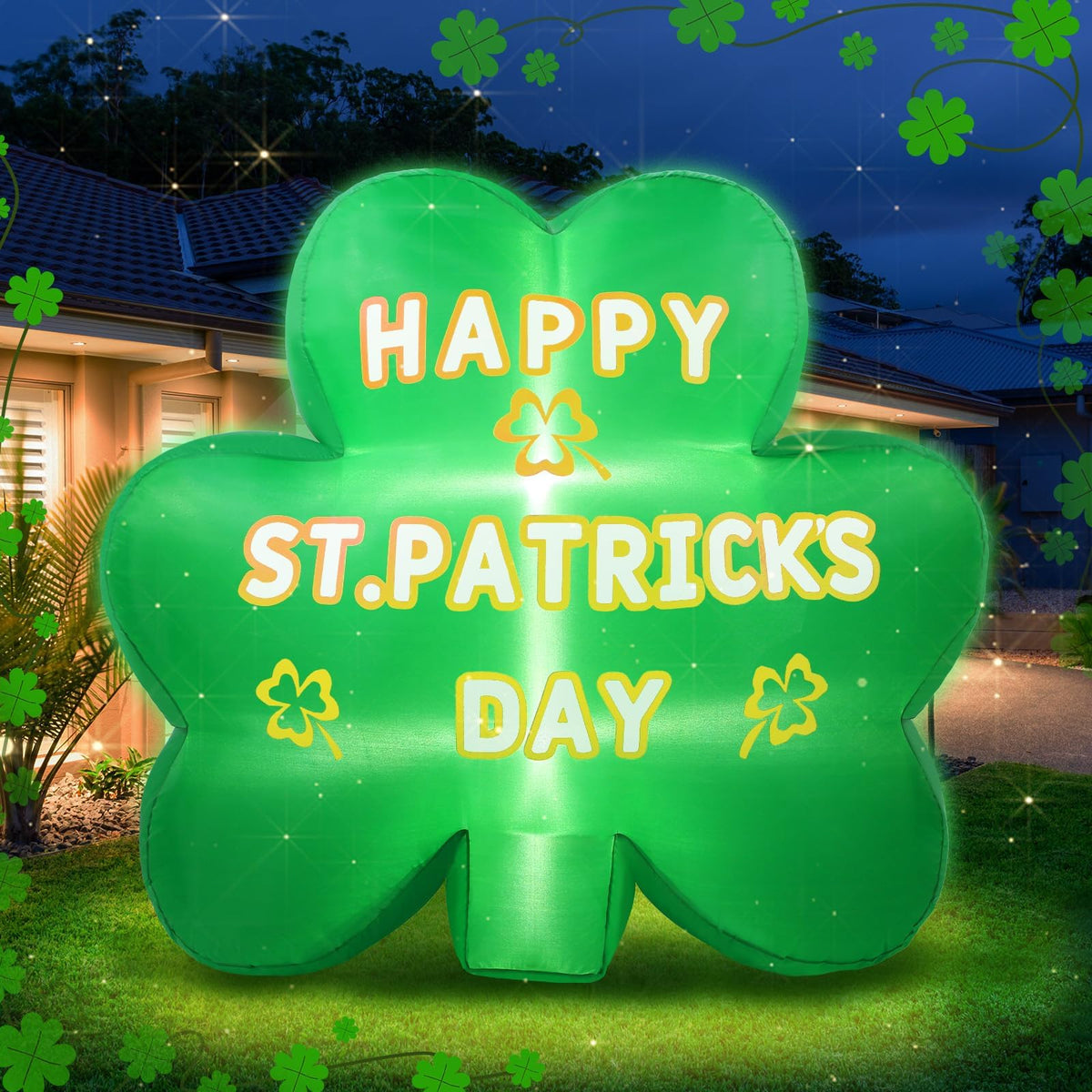 Kofero 4ft inflatable shamrock glowing for festive outdoor yard decoration.