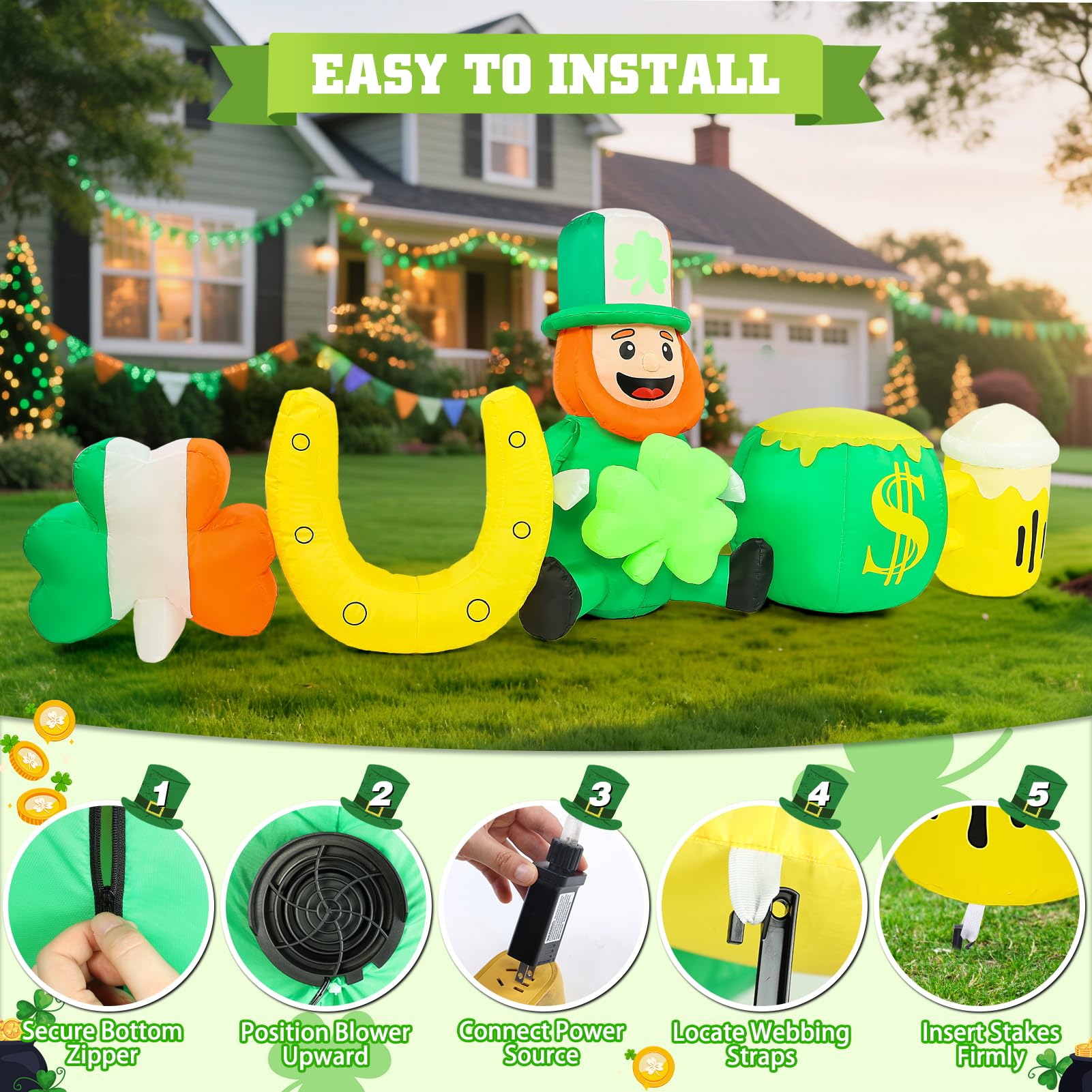 Kofero sturdy stakes and sandbags keep the decoration secure in light to moderate wind.