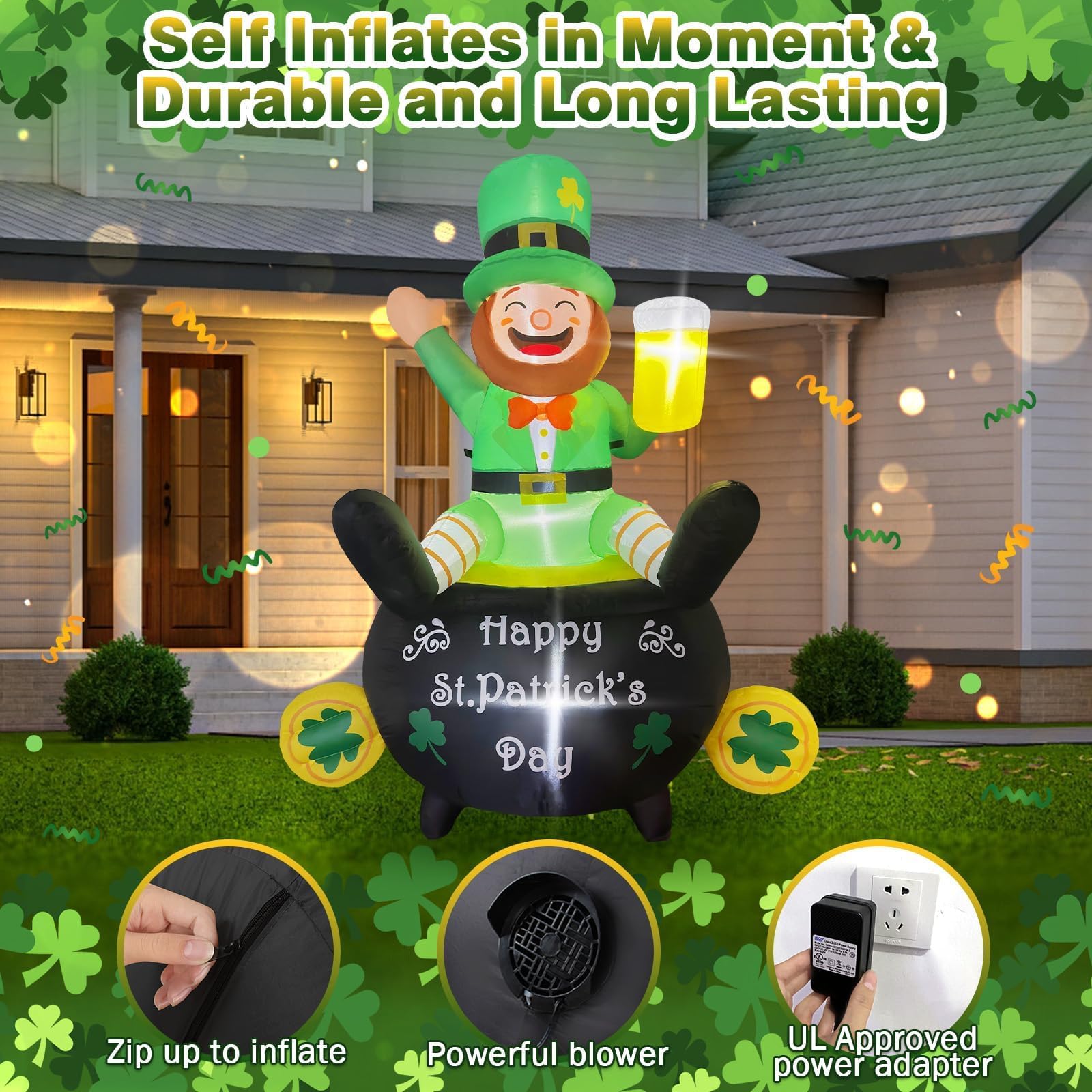 Kofero St. Patrick's Day yard decor kit enhances festive outdoor ambiance.
