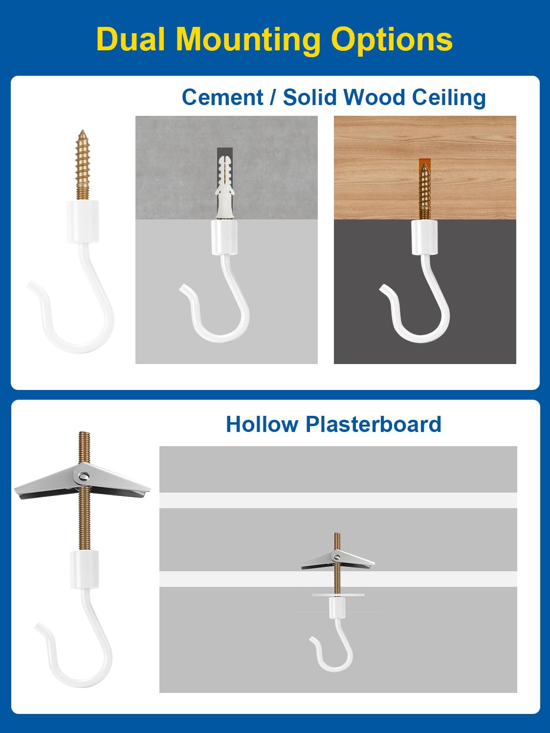 Kofuyni drywall-compatible ceiling hook enables easy drywall mounting.