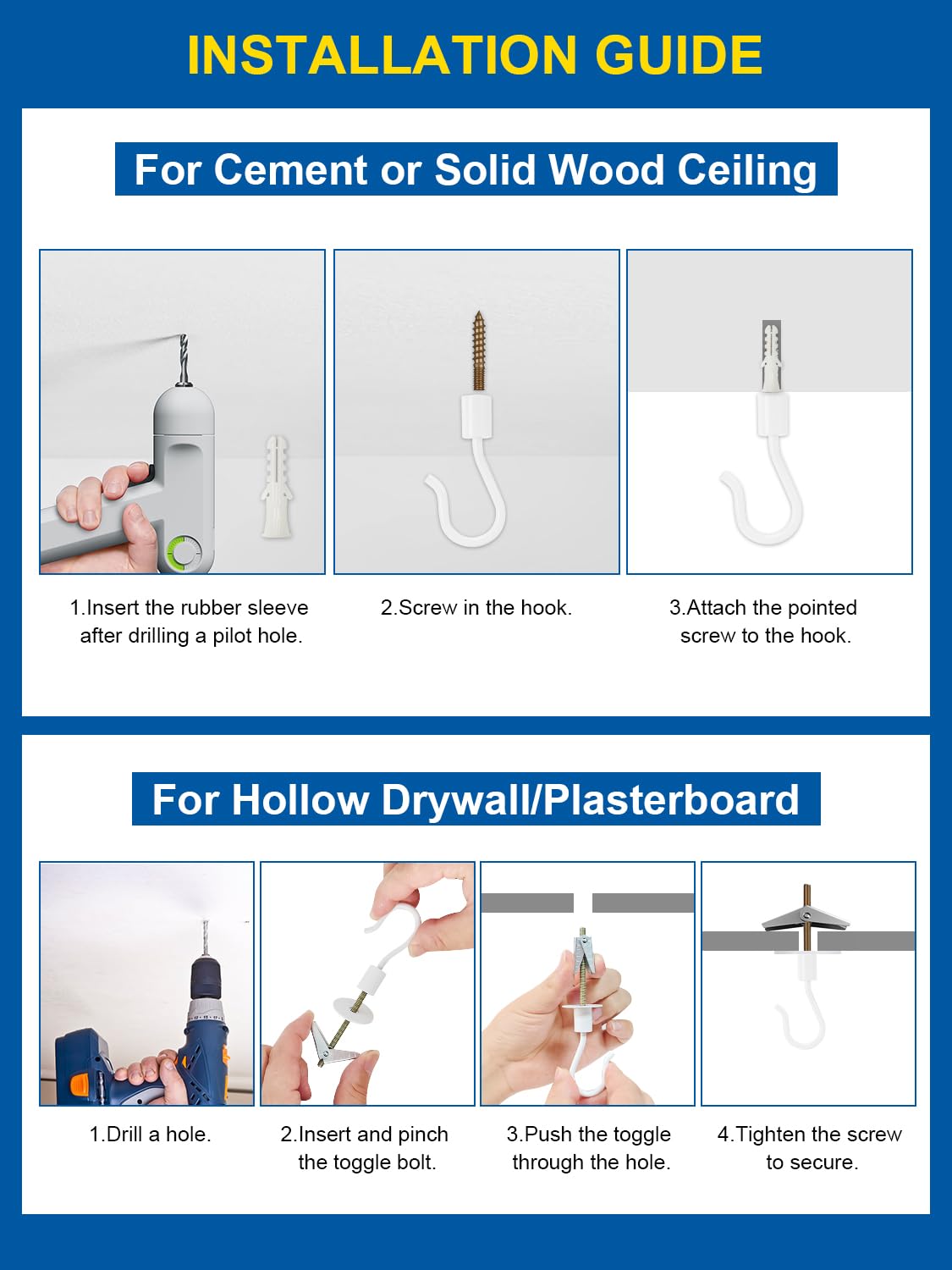 Kofuyni hardware-included ceiling hook allows quick setup.
