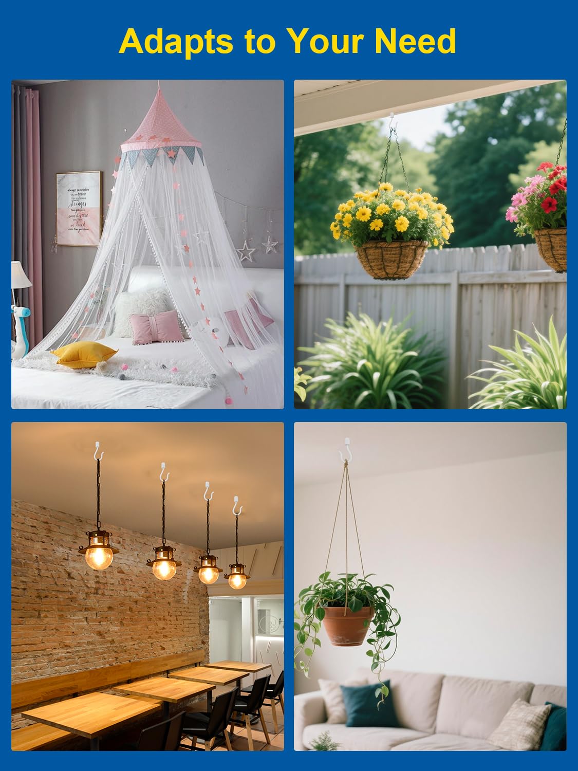 Kofuyni heavy-duty metal ceiling hook provides strong support for heavy planters.
