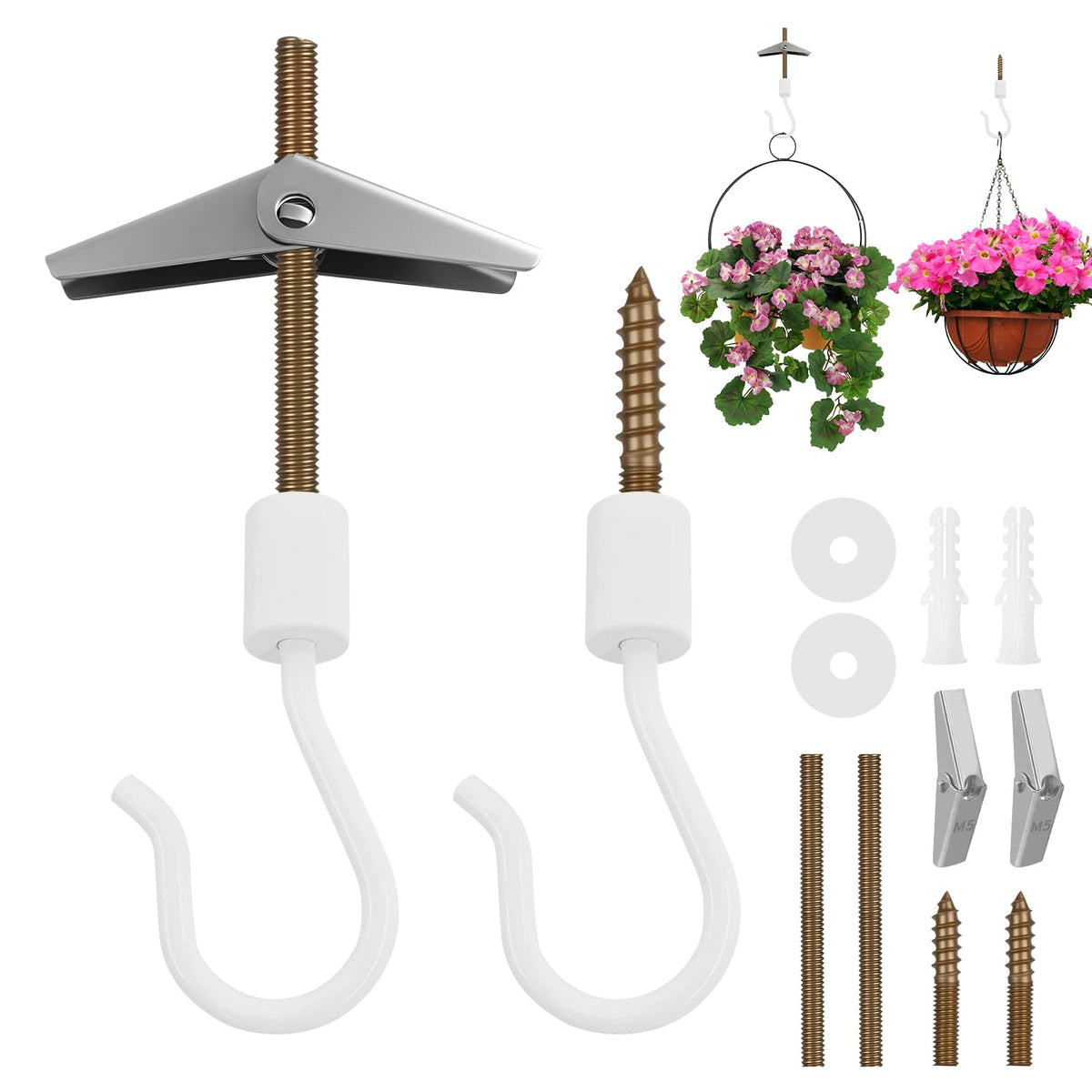 Kofuyni upgraded ceiling hook 2-pack secures indoor and outdoor plant hanging.