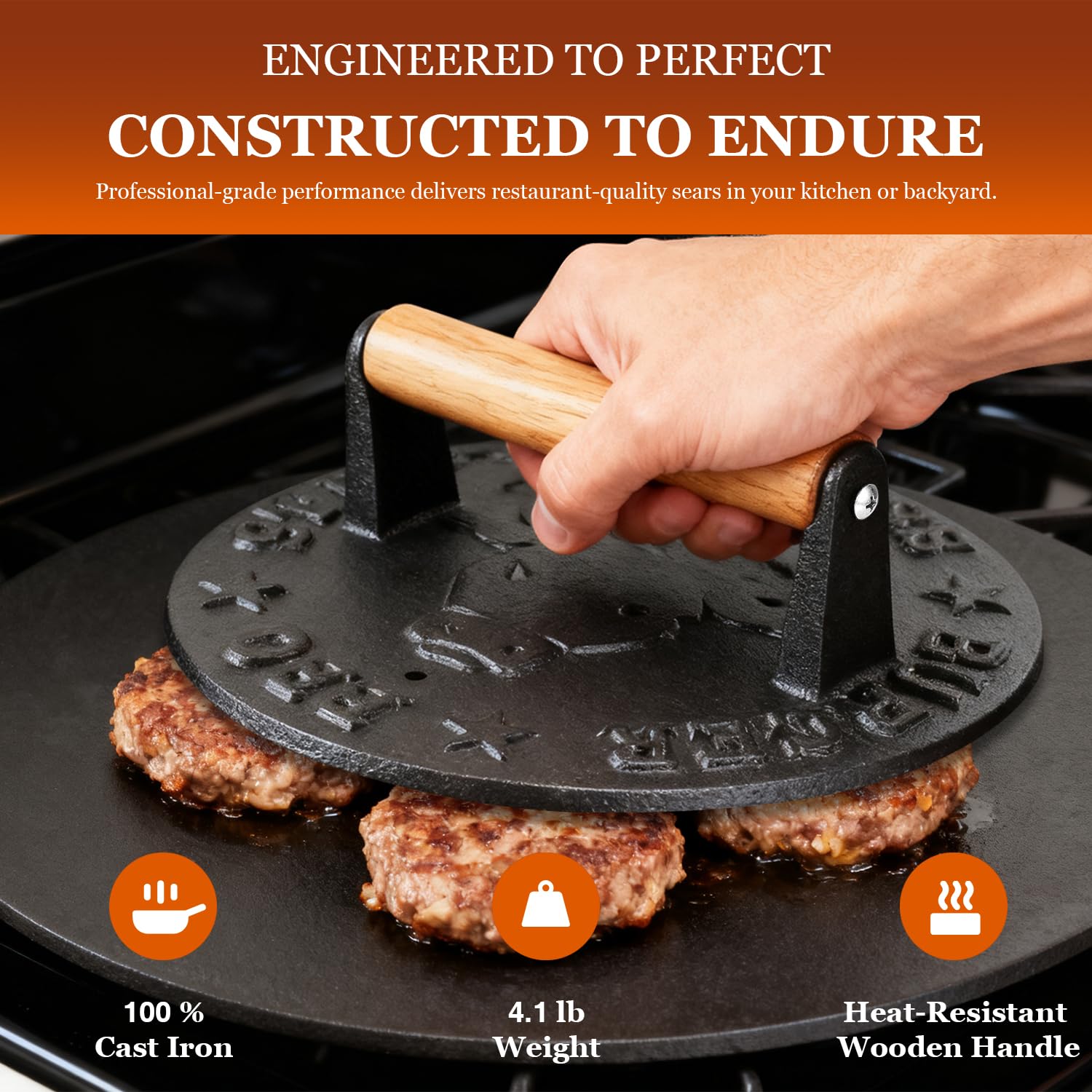 KOGIGA 8.7-inch round press in action for perfect smash burgers.