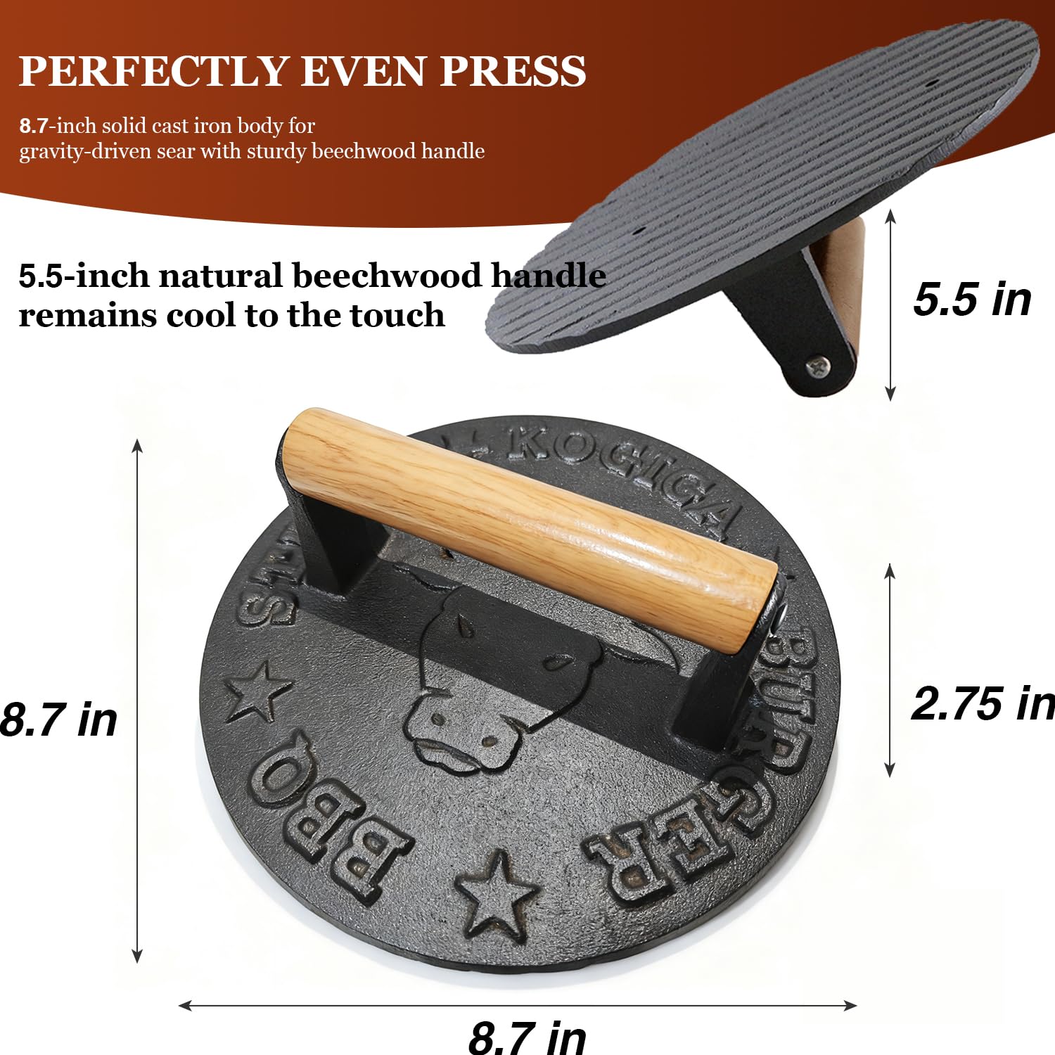 KOGIGA beechwood handle closeup showing cool, safe grip.
