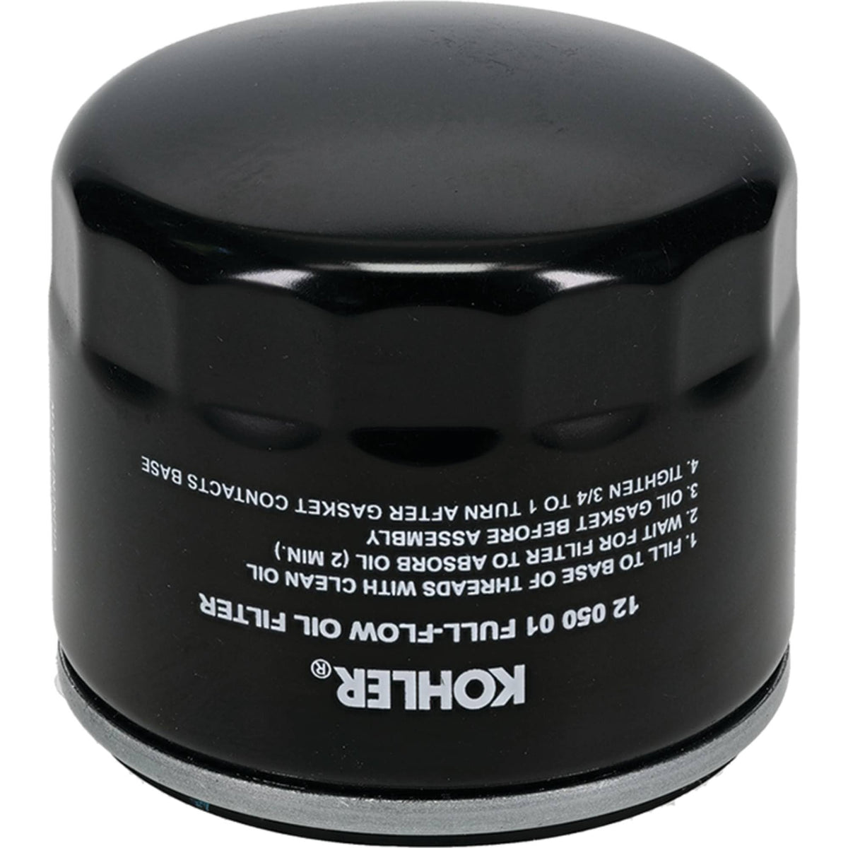 Kohler 12-050-01-S1 oil filter front view for reliable engine protection and easy maintenance.