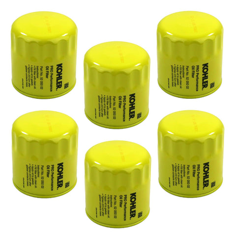 Kohler 52-050-02-S engine oil filter six-pack for compatible Kohler engines, ready for maintenance.