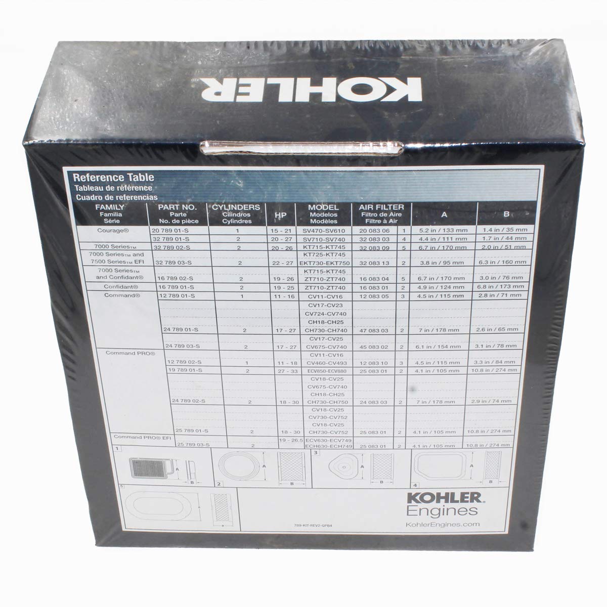 Kohler Confidant LPAC7000 kit contents highlighting pro filter for engine maintenance