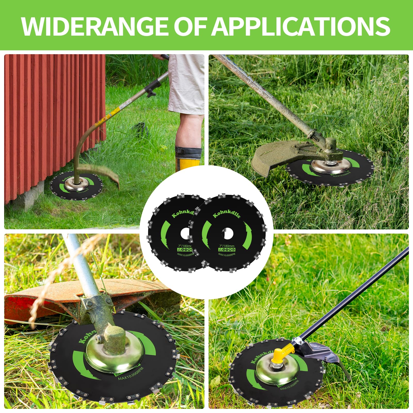 Kohnkdllc blade in action cutting thick brush along yard edge