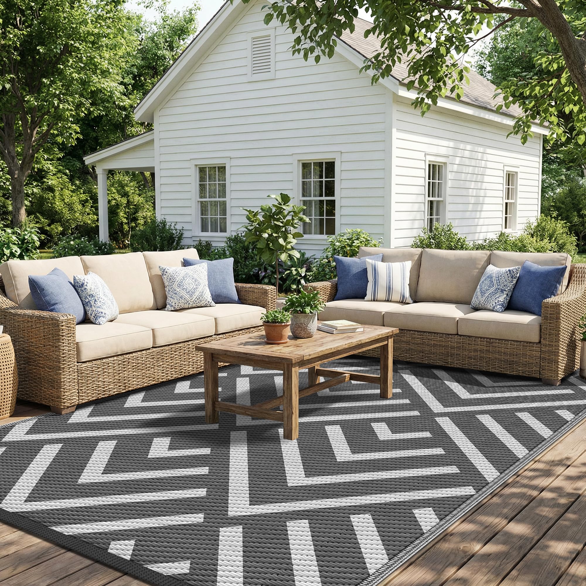 Kohree outdoor rug being wiped clean after a spill.