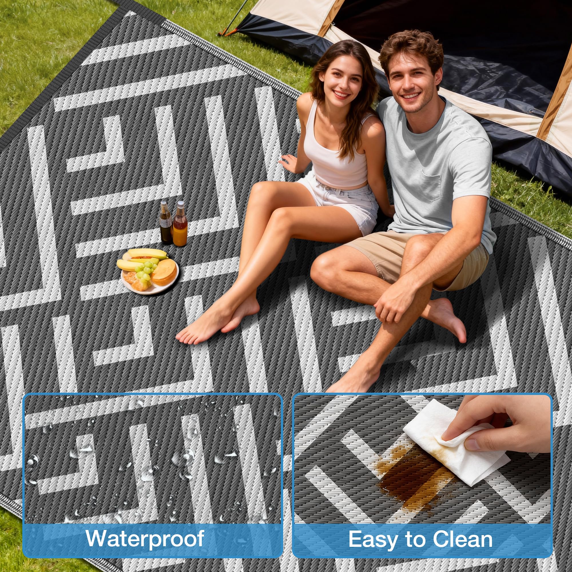 Kohree rug with waterproof design, perfect for patios and decks during sunny days.