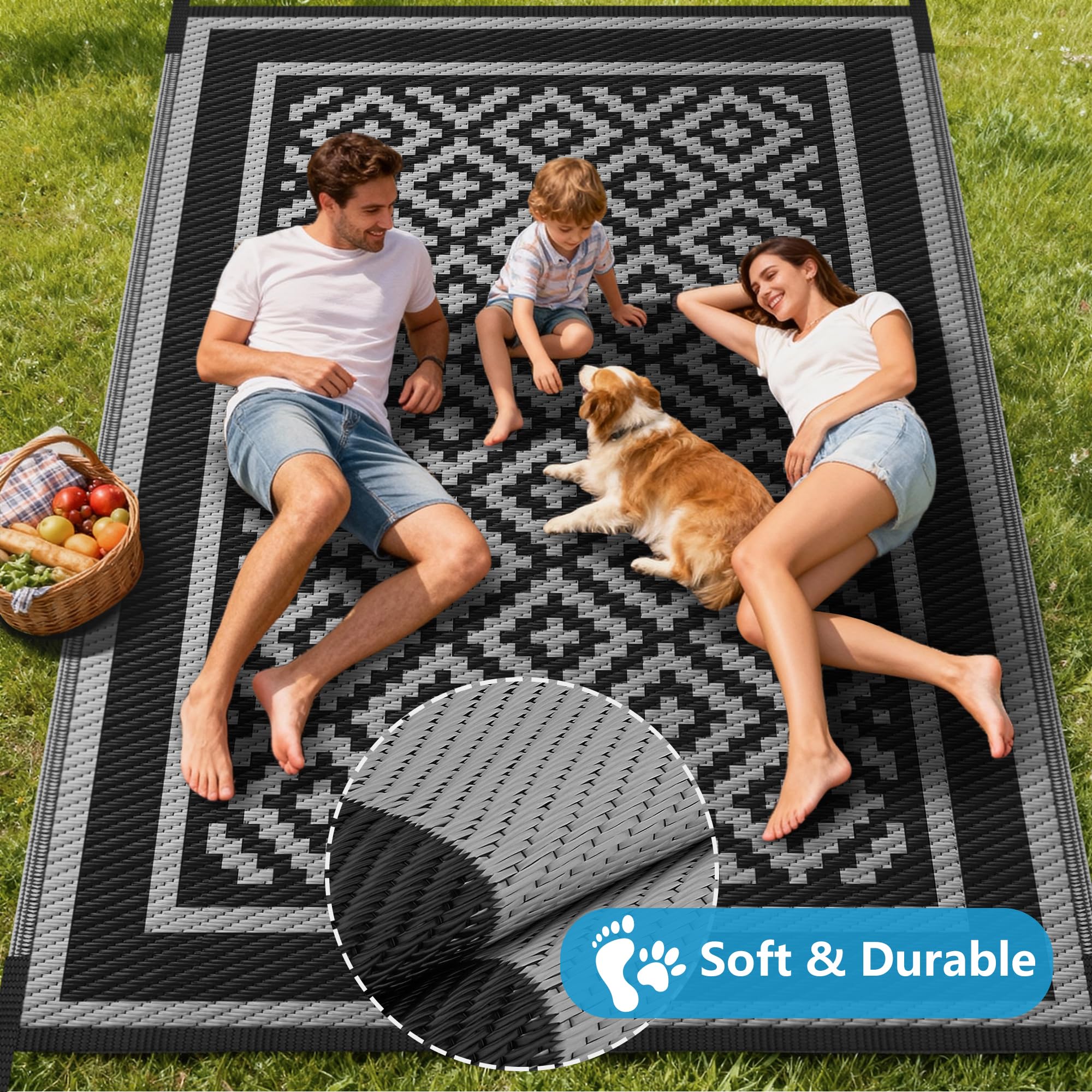 Kohree RV Outdoor Rug easy to clean and folds compact into carry bag