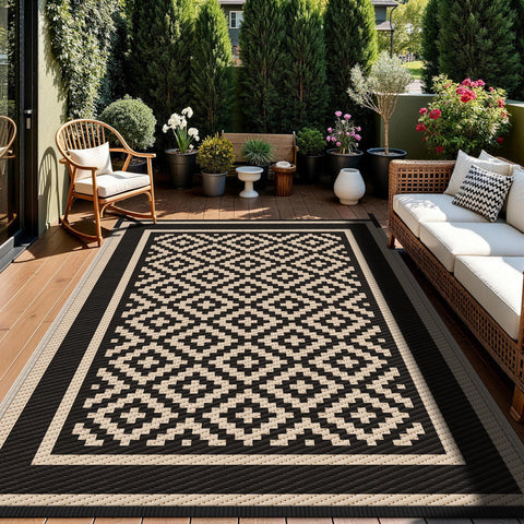 Kohree outdoor rug suited for patio, deck, backyard, or campsite
