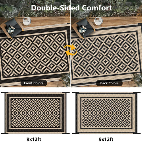 Kohree outdoor rug weatherproof with four stakes securing windy outdoor spaces