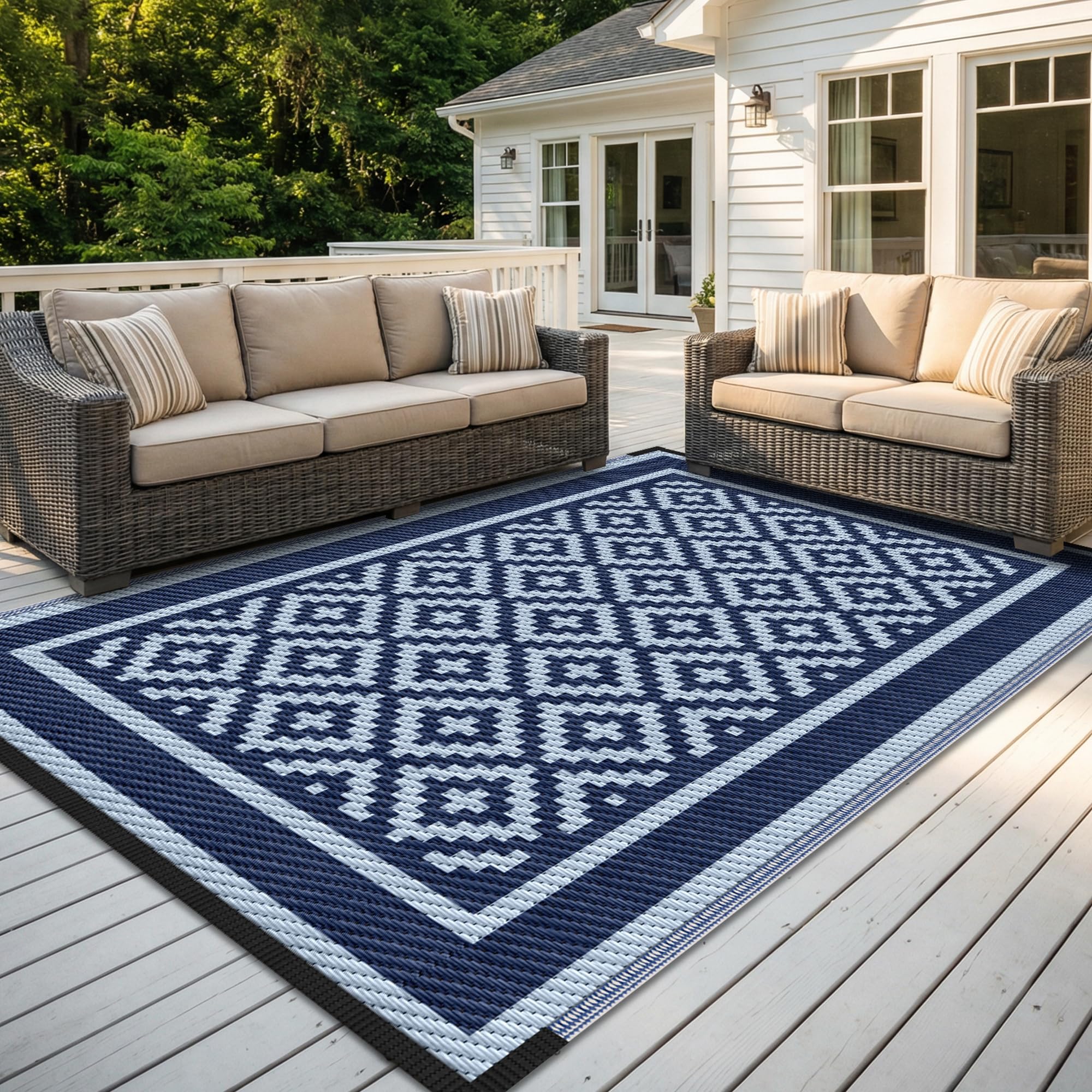 Kohree blue rug includes a carrying bag for easy transport and storage.