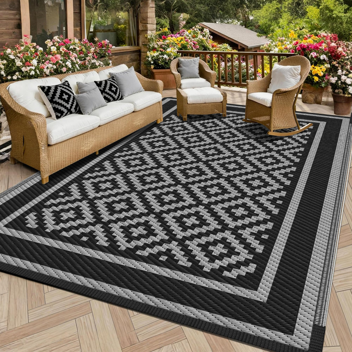 Kohree RV Outdoor Rug 9x12 reversible on deck for versatile outdoor decor