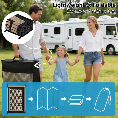 Kohree rug folds compactly and includes a carrying bag