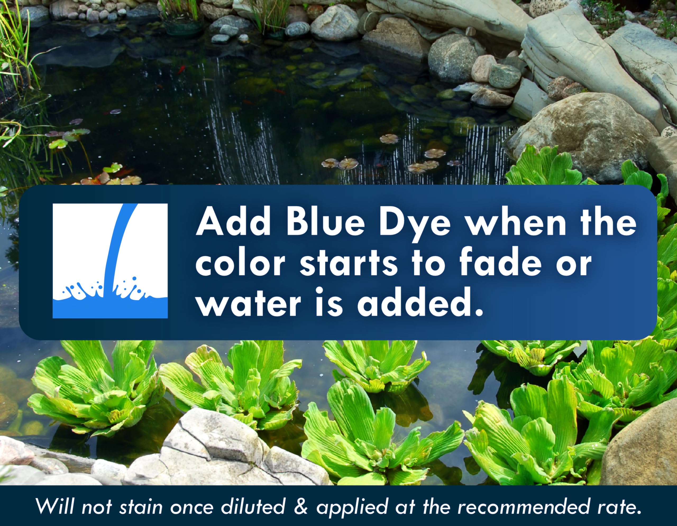 Koi Worx blue dye dispersing in water forming a soft blue hue.