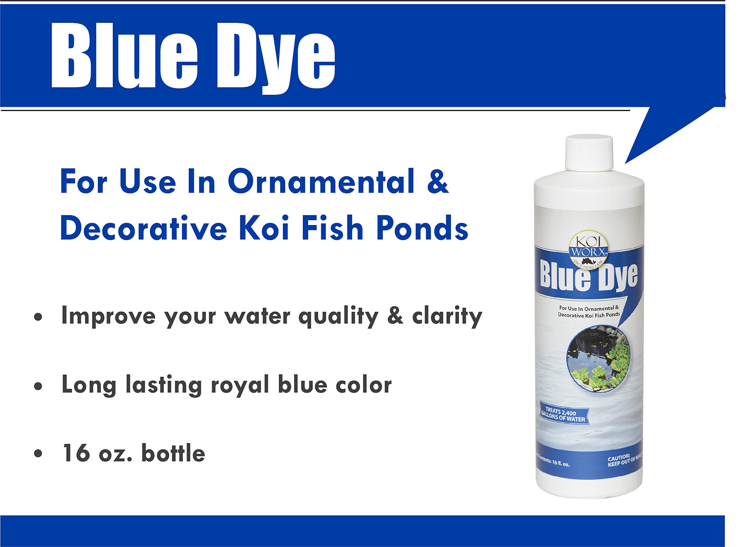 Koi Worx Blue Dye pond water tint after treatment showing natural blue look.
