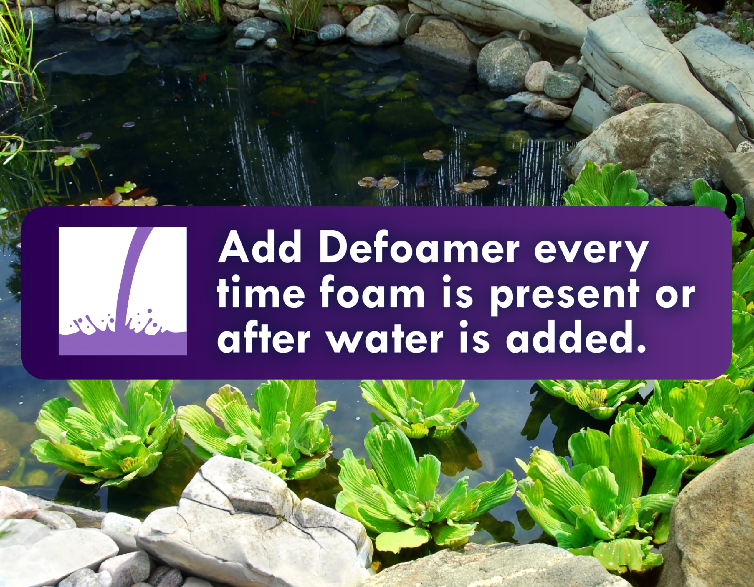 Koi Worx Defoamer in fountain demonstrates safe foam control for koi.