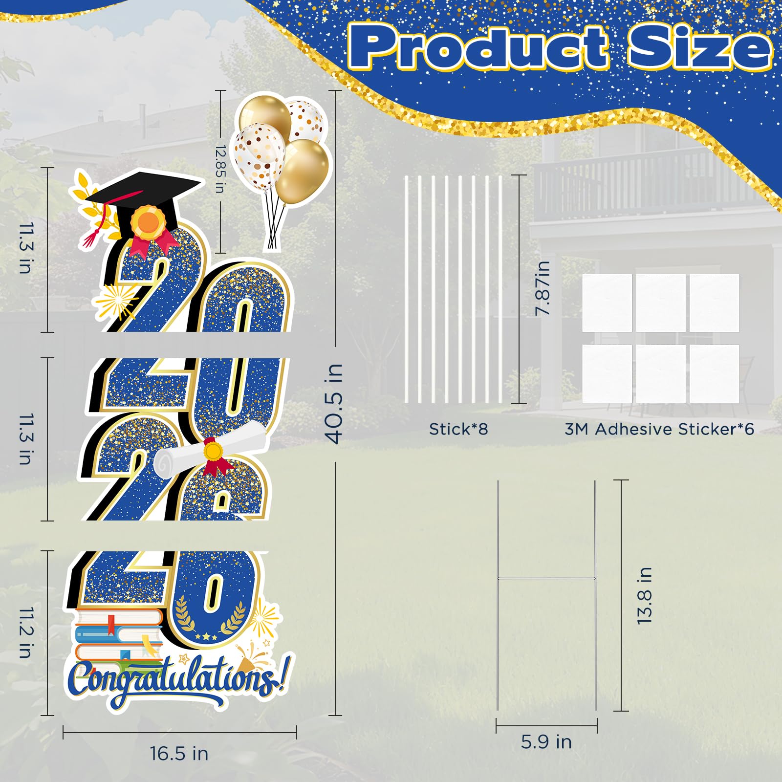 KOITHE 2026 Graduation Yard Sign side view highlights sturdy stake design for durable outdoor display.