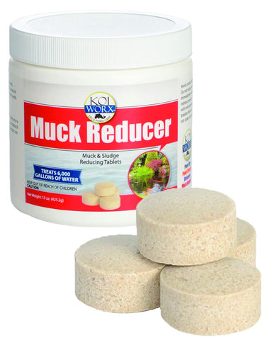 KoiWorx Muck Reducer bottle packaging for simple pond maintenance.