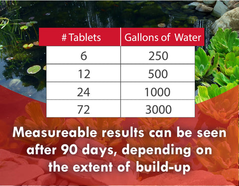KoiWorx Muck Reducer tablet on pond floor showing muck reduction potential.