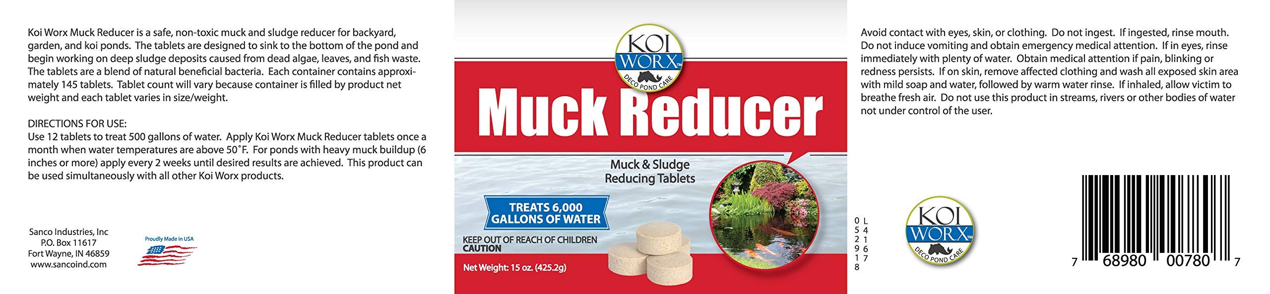 KoiWorx Muck Reducer treats up to 6,000 gallons of water.