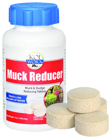 Koi Worx Muck Reducer tablets closeup for clearer pond water.