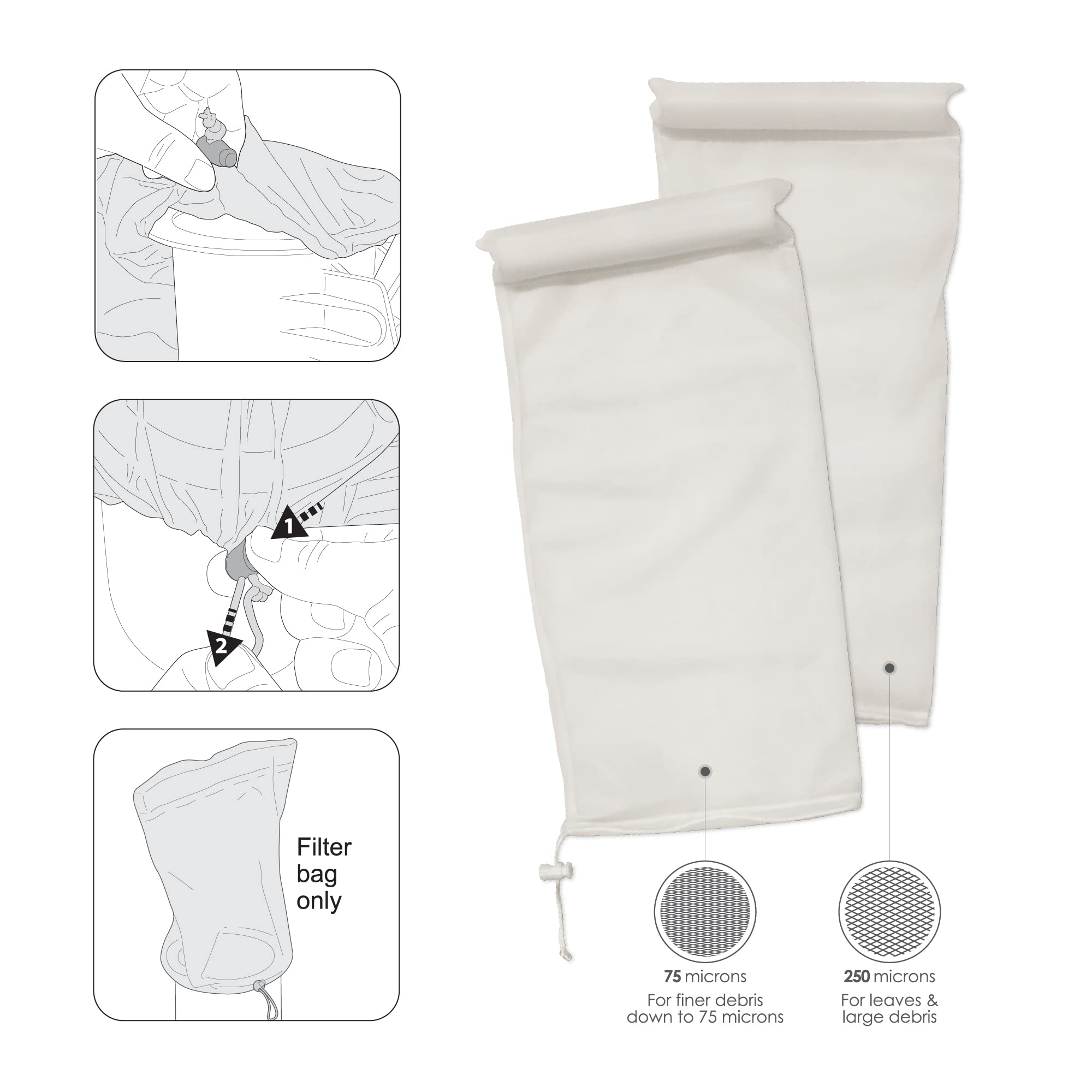 Kokido replacement bag capacity demonstrates 1.72 gallons debris hold