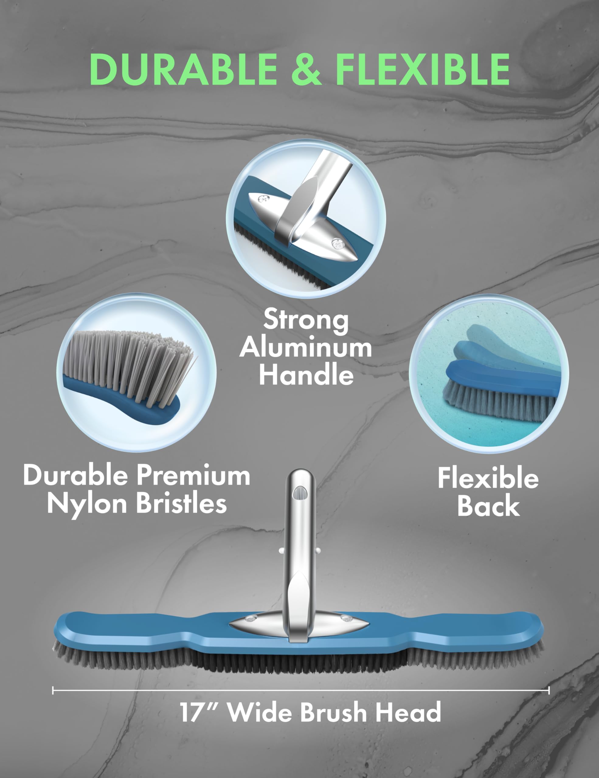 Kokido Kemano brush head side angle highlights ergonomic reach around steps.