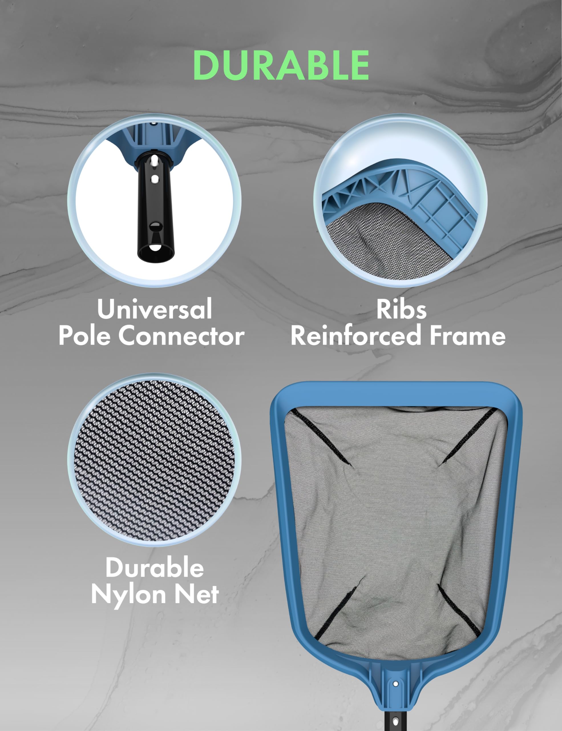 Kokido KEMANO Pro nylon mesh skimmer for durable debris pickup.