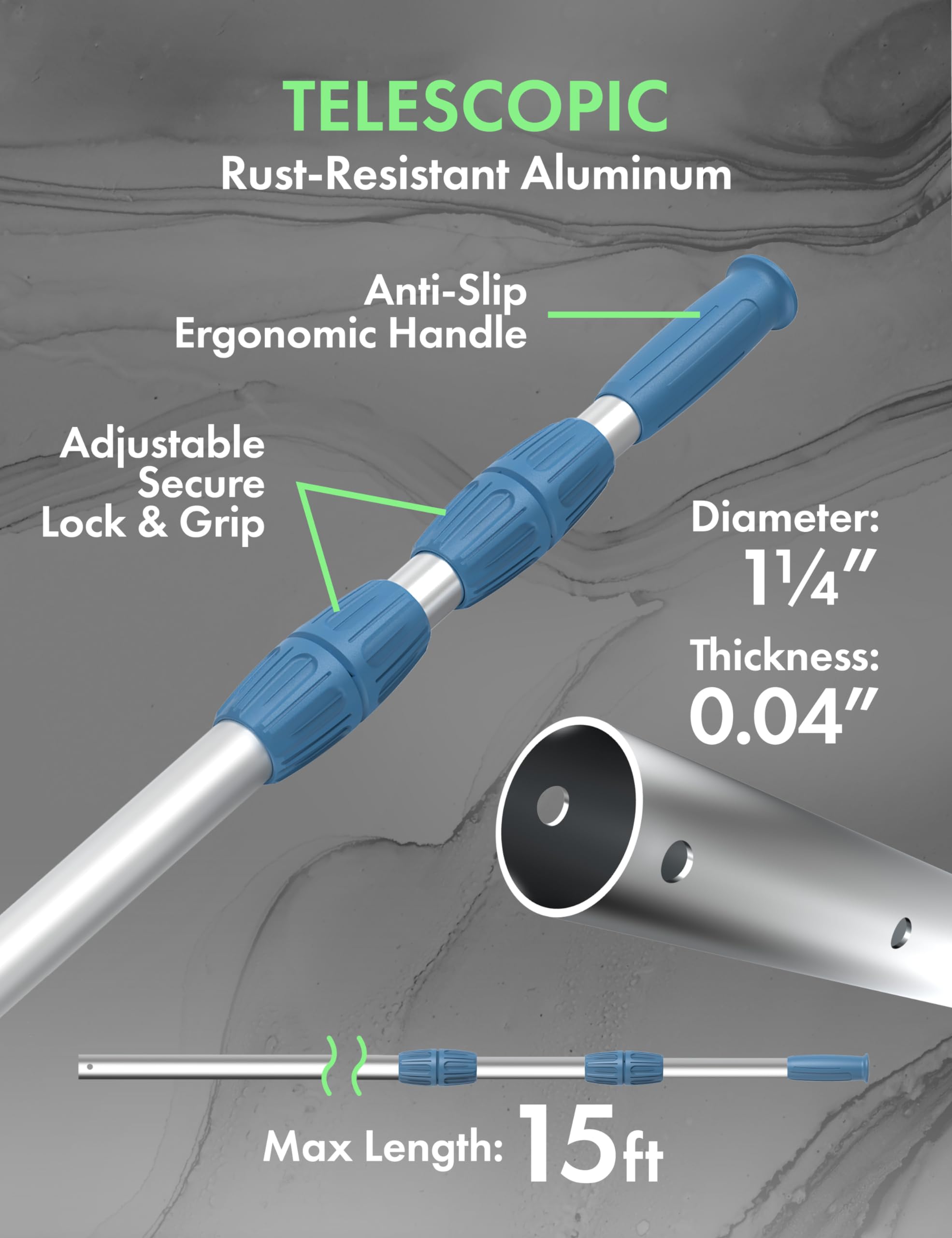 Kokido KEMANO telescopic length 3.4 to 15ft for versatile cleaning