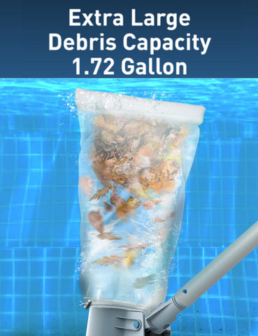 Kokido XTROVAC 410 bag attached for easy debris collection