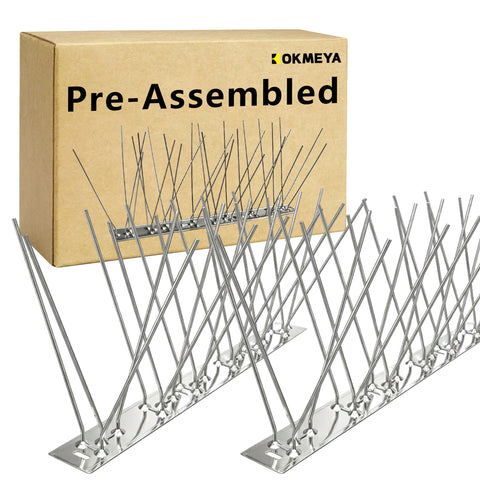 KOKMEYA Bird Spikes 12-pack assembly close-up showing pre-assembled design for easy setup.